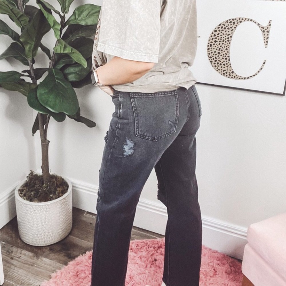 PRICE DROP Dylan Washed Black High Rise Distressed Dad Jean - Picture 6 of 11